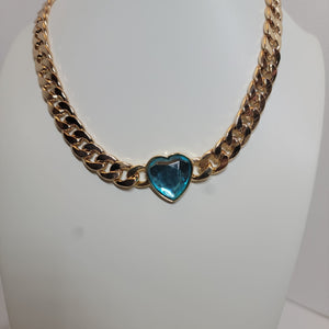 Gold Bold Teal Heart Necklace