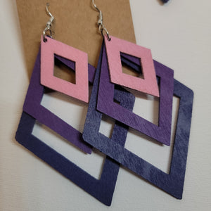 Diamond Wood Earring Pink Purple Blue