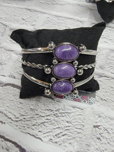 PAPARAZZI SILVER CUFF PURPLE STONE BRACELET