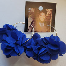 Load image into Gallery viewer, Large hoop, fluffy blue flower petals Earrings
