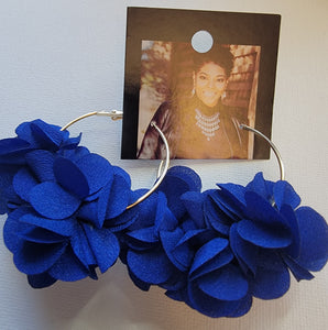 Large hoop, fluffy blue flower petals Earrings