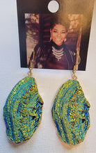 Load image into Gallery viewer, Gold blue green agate earrings
