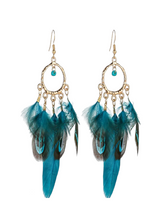 Load image into Gallery viewer, Teal Feather Earrings
