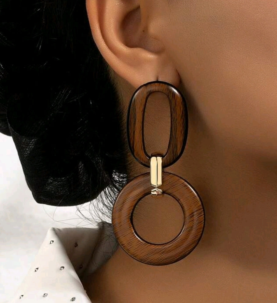 Wood Oval Linked earrings