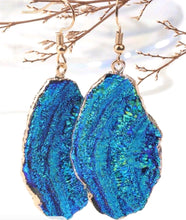 Load image into Gallery viewer, Gold blue green agate earrings
