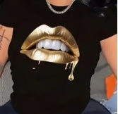 Graphic Tee - Gold Lips (XL) black tee