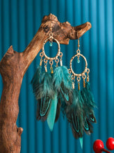 Load image into Gallery viewer, Teal Feather Earrings
