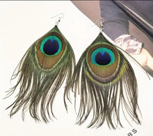 Load image into Gallery viewer, Peacock Feather Earrings
