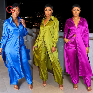 {{PRE-ORDER}} Olive Green 2Pc Satin Slit Shirt & Pant Set