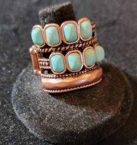 PAPARAZZI TURQUOISE AND COPPER STACKED RING