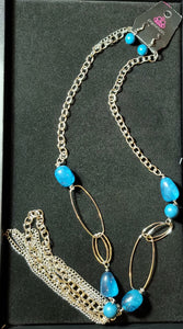 PAPARAZZI Long Silver w/ Teal Blue Beads Necklaces