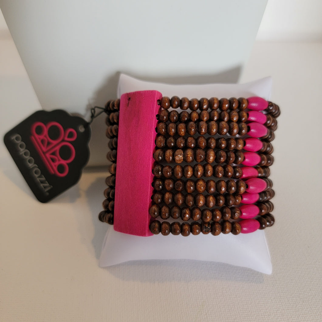 PAPARAZZI WOOD BROWN HOT PINK BRACELET