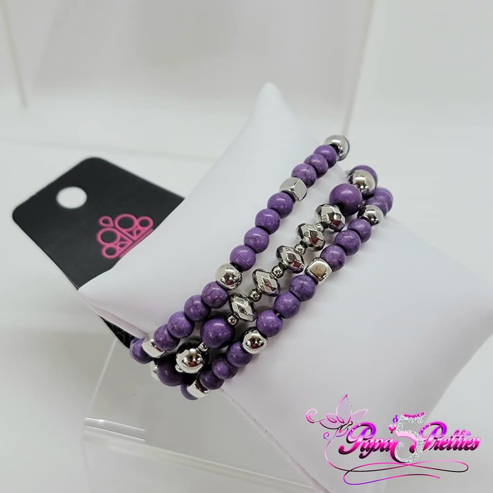 Paparazzi PURPLE SILVER 3 STRETCH bracelet