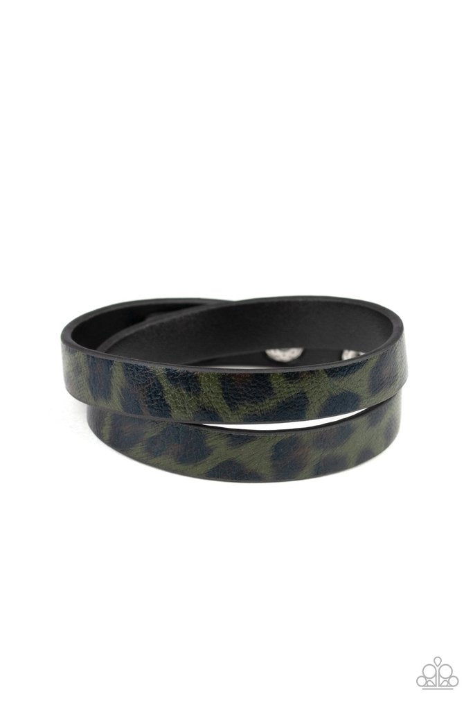 PAPARAZZI All GRRirl - green/ olive Cheetah Print Bracelet