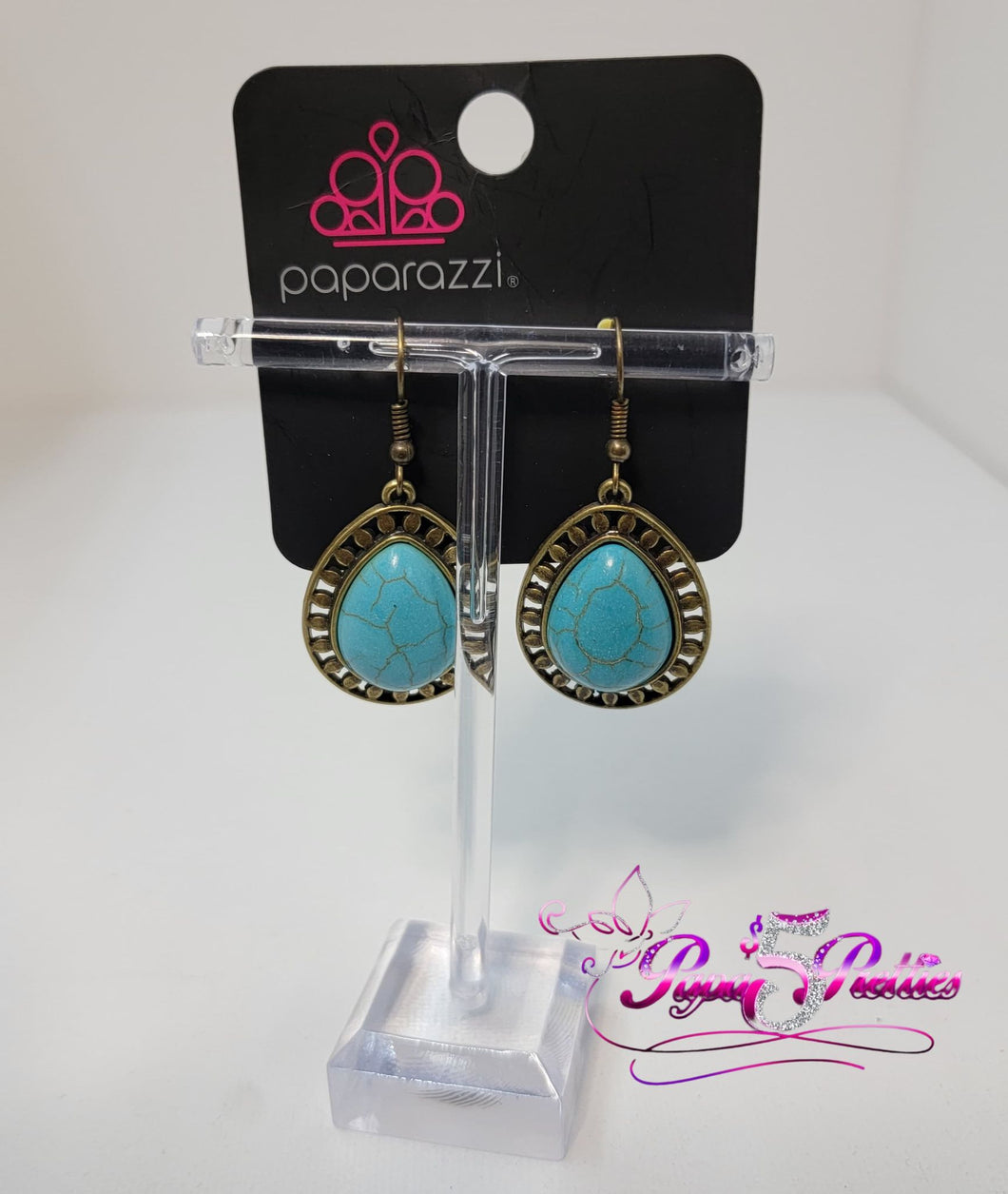 PAPARAZZI BRASS TURQUOISE EARRINGS