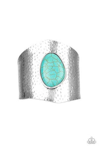 PAPARAZZI Casual Canyoneer - Blue Turquoise Stone - Hammered Cuff Bracelet