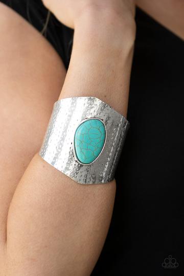 PAPARAZZI Casual Canyoneer - Blue Turquoise Stone - Hammered Cuff Bracelet