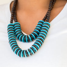 Load image into Gallery viewer, PAPARAZZI Dominican Disco Teal and Brown Wood Bead Necklace Earring Set
